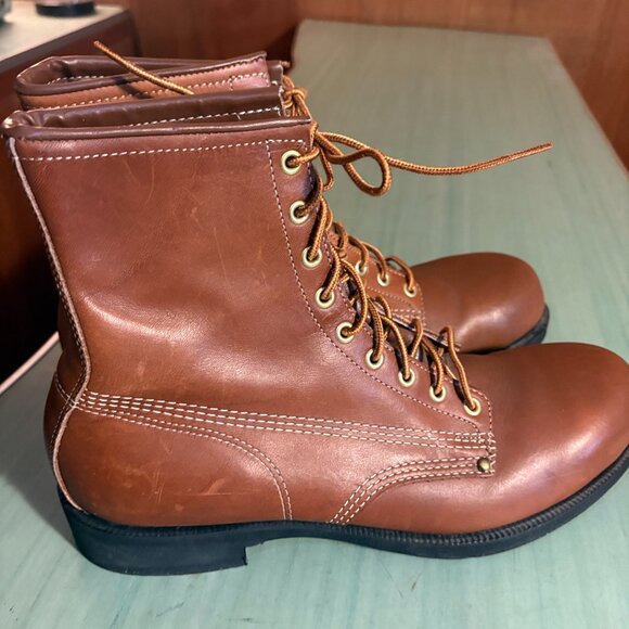 Vintage Mens Hytest Brown Leather Steel Toe Farm Chore Biker Boots Size 12 B main image 9